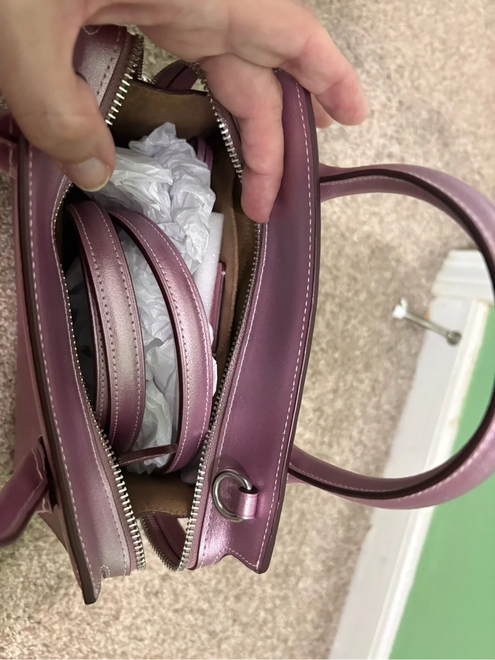New COACH Metallic Coach Metallic Pink Charlie Carryall 28  Leather Satchel